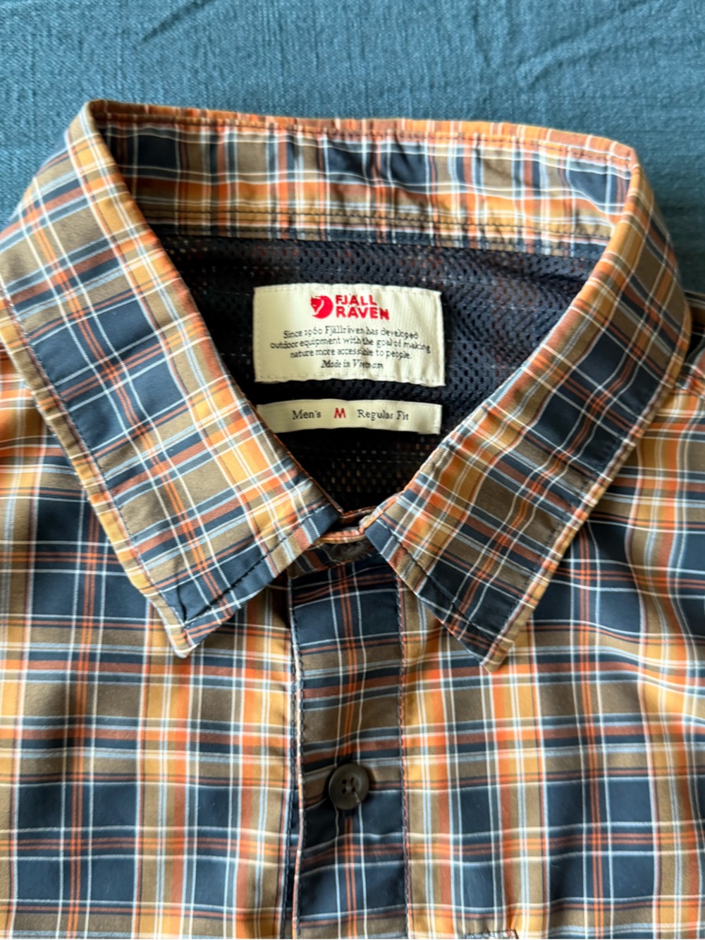 Fjallraven Men's Plaid Button-Down Shirt in Orange and Navy